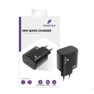 FoneTex 35W GaN Double USB-C Adapter Black - FT-C224