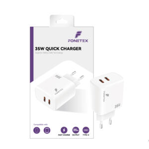 FoneTex 35W GaN Double USB-C Adapter White - FT-C223